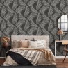 Erismann|Papier peint moderne feuilles de palmier noir et gris argenté|Papier Peint