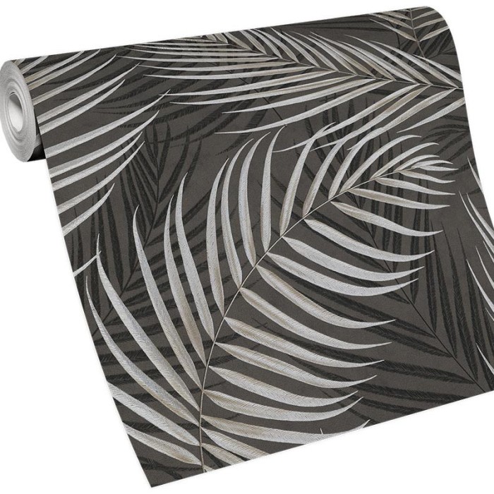 Erismann|Modern wallpaper palm leaves black and silver gray|Wallpaper