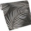 Erismann|Papier peint moderne feuilles de palmier noir et gris argenté|Papier Peint