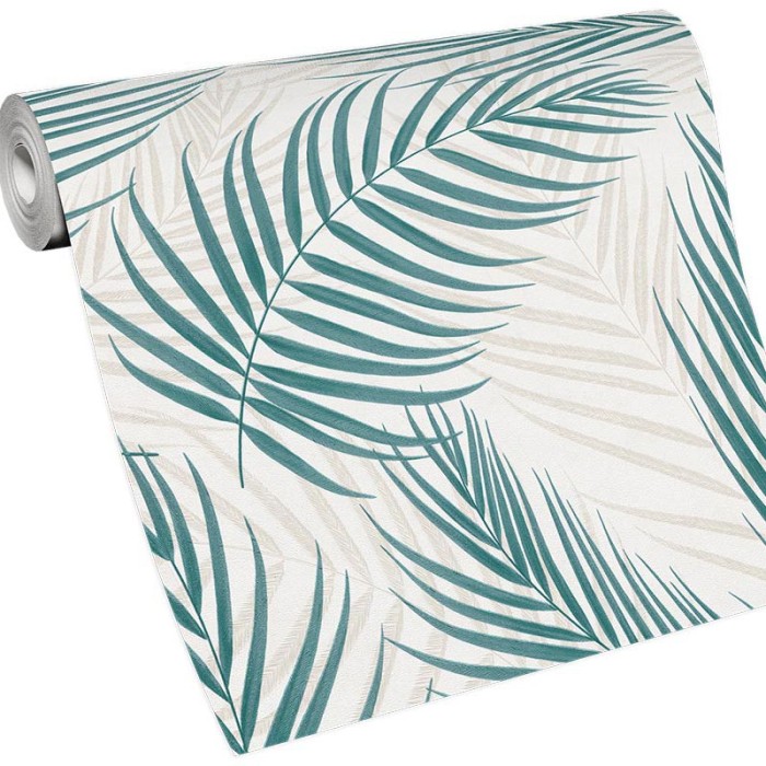 Erismann|Papier peint botanique feuilles de palmier vert, beige et blanc|Papier Peint