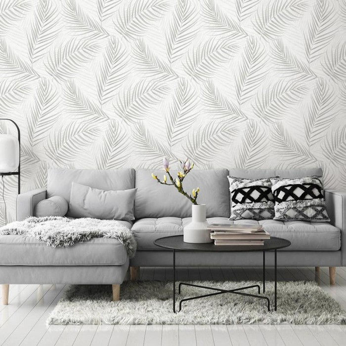 Erismann|Papier peint floral feuilles de palmier crème brillante|Papier Peint