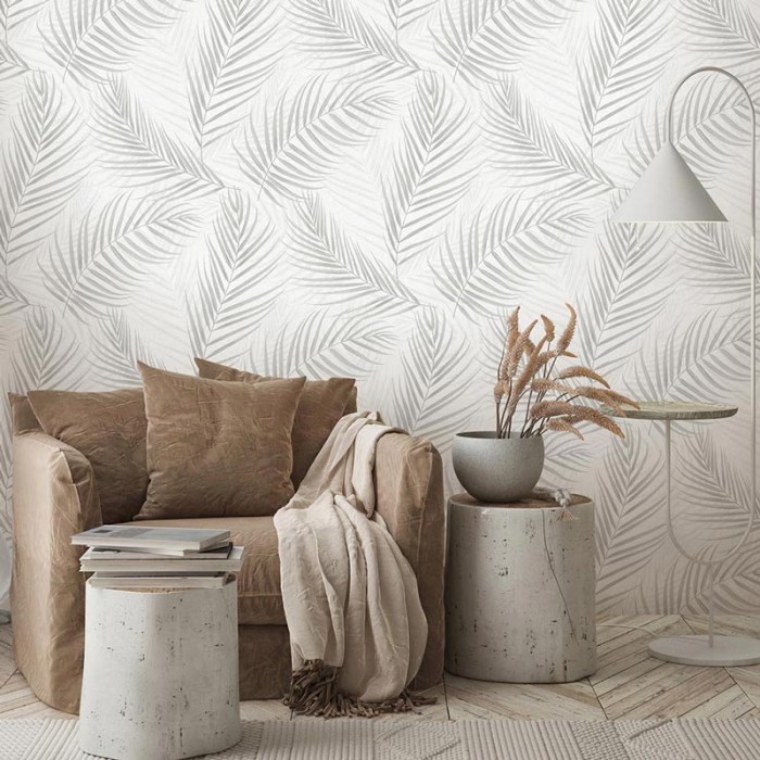 Erismann|Papier peint floral feuilles de palmier crème brillante|Papier Peint