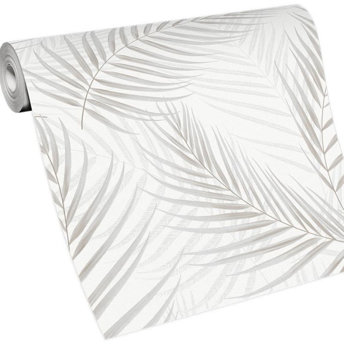 Erismann|Floral wallpaper palm leaves cream with shine|Wallpaper