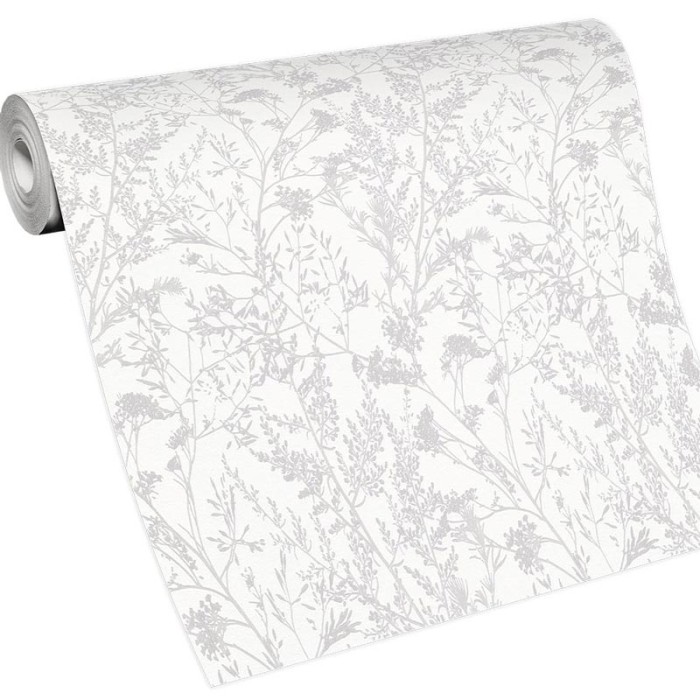 Erismann|Floral wallpaper wild shrubs white and silver|Wallpaper