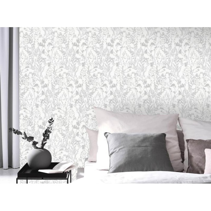 Erismann|Wiesenblumen Tapete weiß und silber|Tapeten