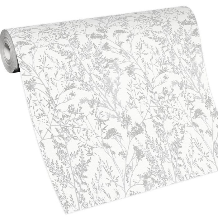 Erismann|Papier peint fleurs des champs blanc et argent|Papier Peint