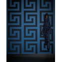Versace|Papel pintado patrón clave griega azul y negro|Papel Pintado