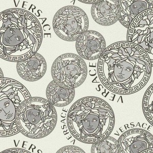 Versace|Papier peint Versace Méduse turquoise argent métallisé|Papier Peint