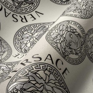 Versace|Papier peint Versace Méduse turquoise argent métallisé|Papier Peint 2