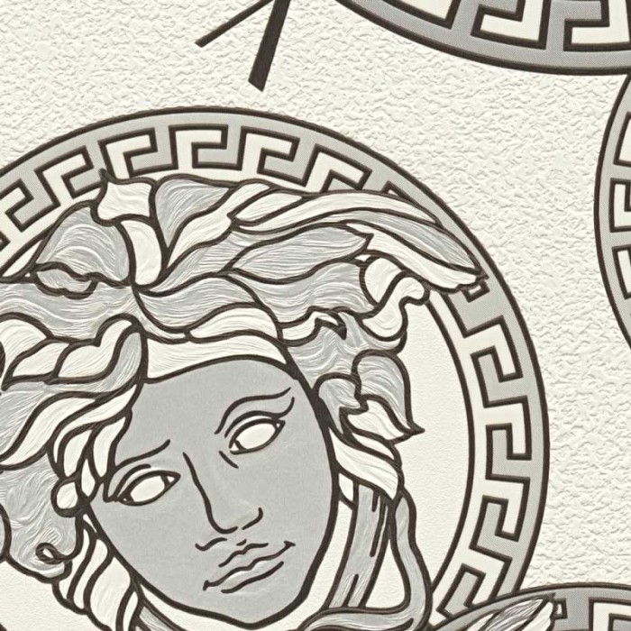Versace|Papier peint Versace Méduse blanc et argent|Papier Peint