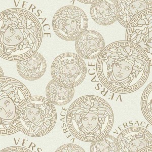 Versace|Tapete Versace Logos blau und gold metallic|Tapeten