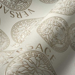 Versace|Tapete Versace Logos blau und gold metallic|Tapeten 2