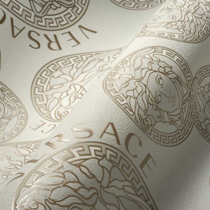 Versace|Papier peint Versace Méduse blanc et or|Papier Peint