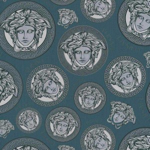 Versace|Tapete Versace Logos blau und gold metallic|Tapeten