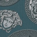 Versace|Papier peint Versace Méduse turquoise argent métallisé|Papier Peint