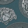 Versace|Papier peint Versace Méduse turquoise argent métallisé|Papier Peint