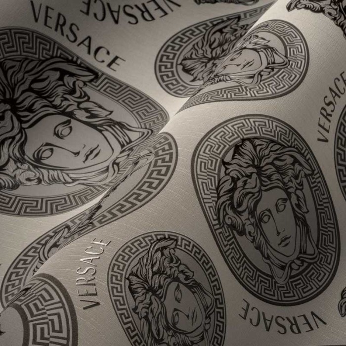 Versace|Papel pintado Versace medusa beige y gris|Papel Pintado