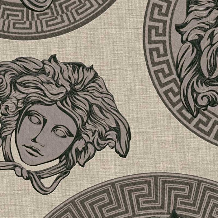 Versace|Papier peint Versace Méduse beige et gris|Papier Peint