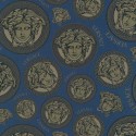 Versace|Papier peint Versace logos bleu et or métallisé|Papier Peint