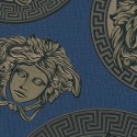 Versace|Papel pintado Versace logos azul y dorado metalizado|Papel Pintado