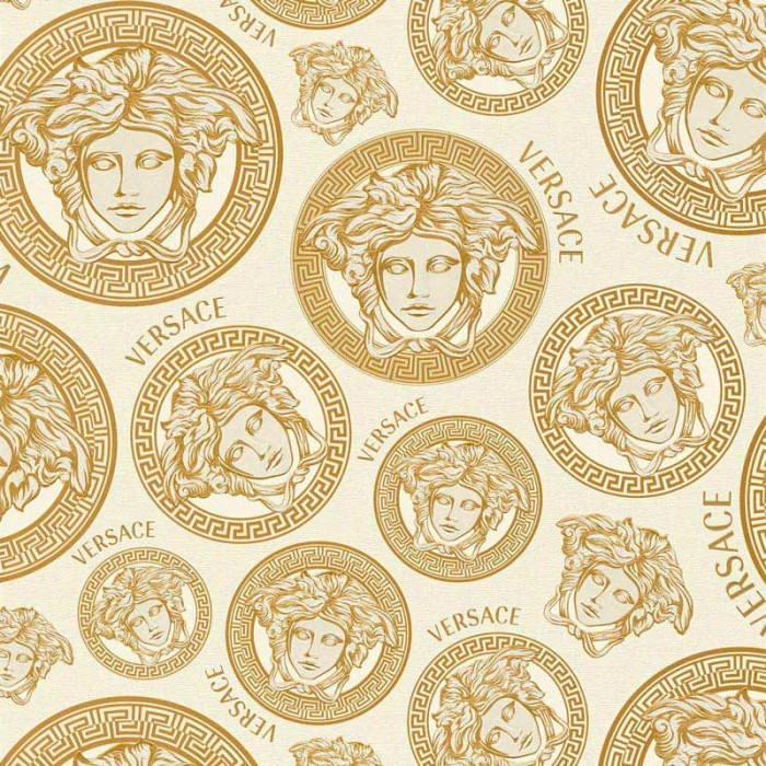 Papel pintado Versace logotipo crema y dorado - Versace Versace V 386115