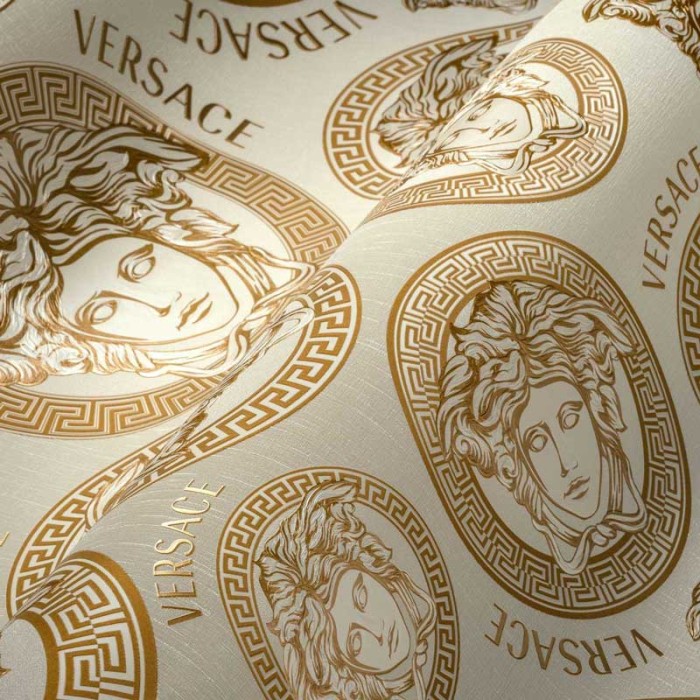 Papel pintado Versace logotipo crema y dorado - Versace Versace V 386115