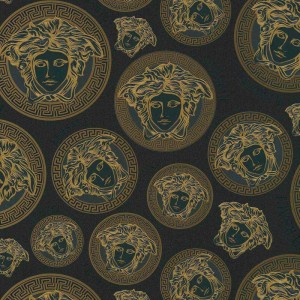 Versace|Tapete Versace Logos blau und gold metallic|Tapeten
