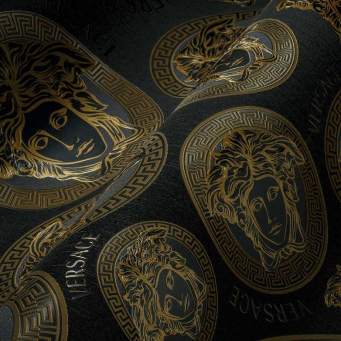 Papel pintado Versace logotipos negro y dorado - Versace Versace V 386117