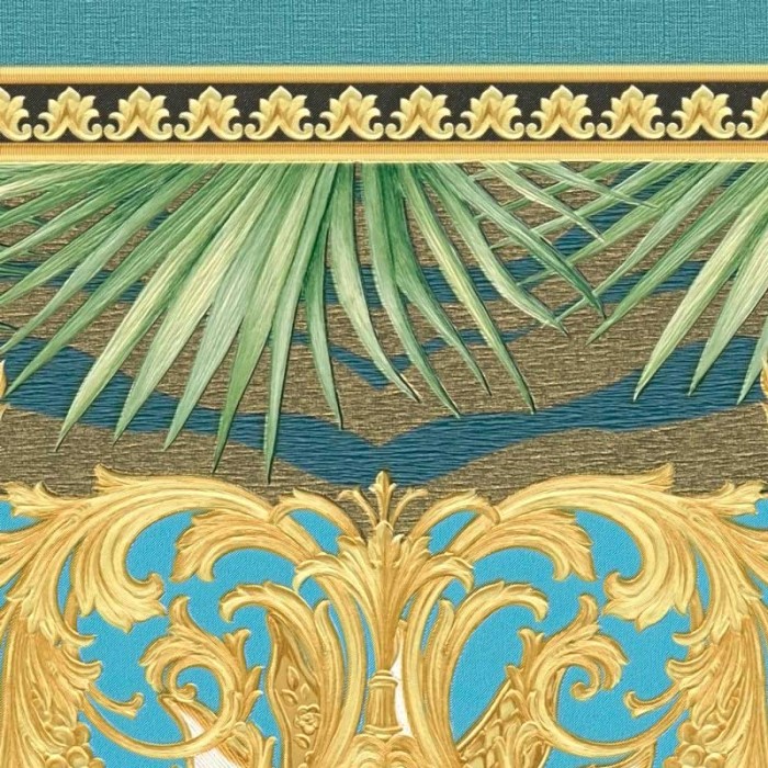 Versace|Papel pintado Versace jungle ornamental verde y dorado|Papel Pintado