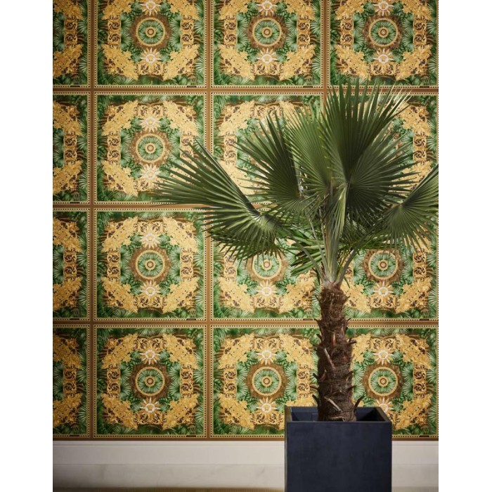Papel pintado Versace jungle ornamental verde, marrón y dorado - Versace Versace V 387033