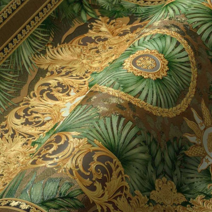 Papel pintado Versace jungle ornamental verde, marrón y dorado - Versace Versace V 387033