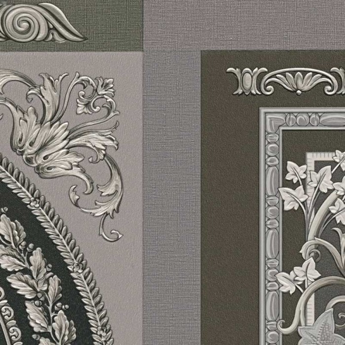 Versace|Papier peint Versace orfèvrerie baroque noir et argent|Damas