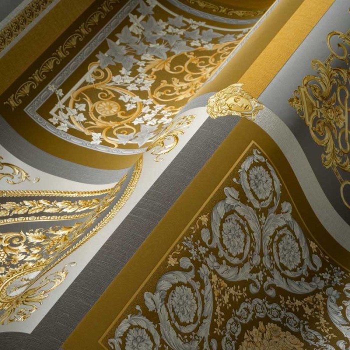 Versace|Wallpaper Versace baroque goldsmith grey and gold|Wallpaper