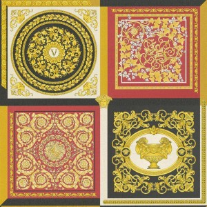 Versace|Papel pintado Versace floral ornamental crema, dorado y negro|Damasco