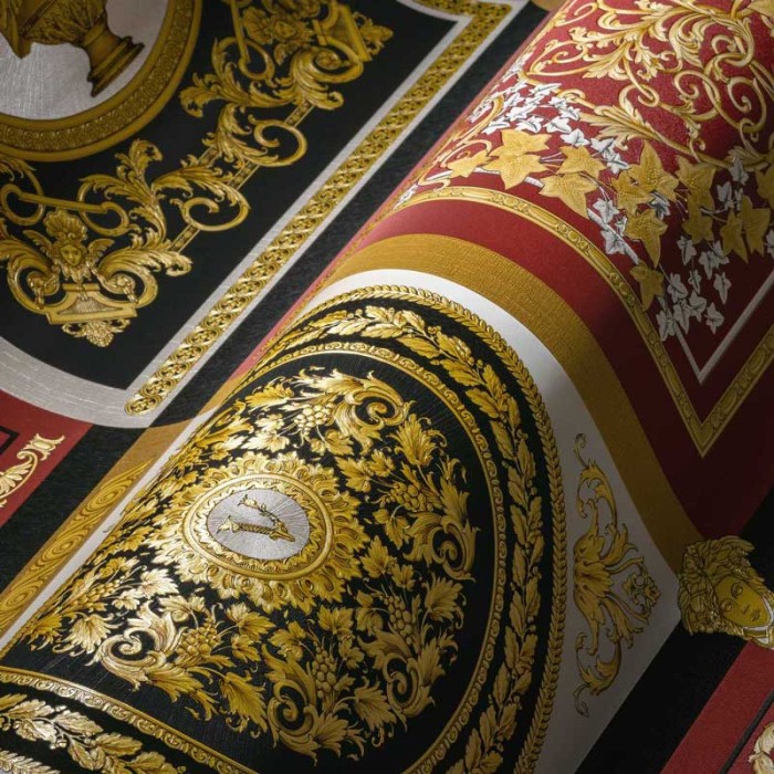 Versace|Tapete Versace Barock rot und gold|Damast