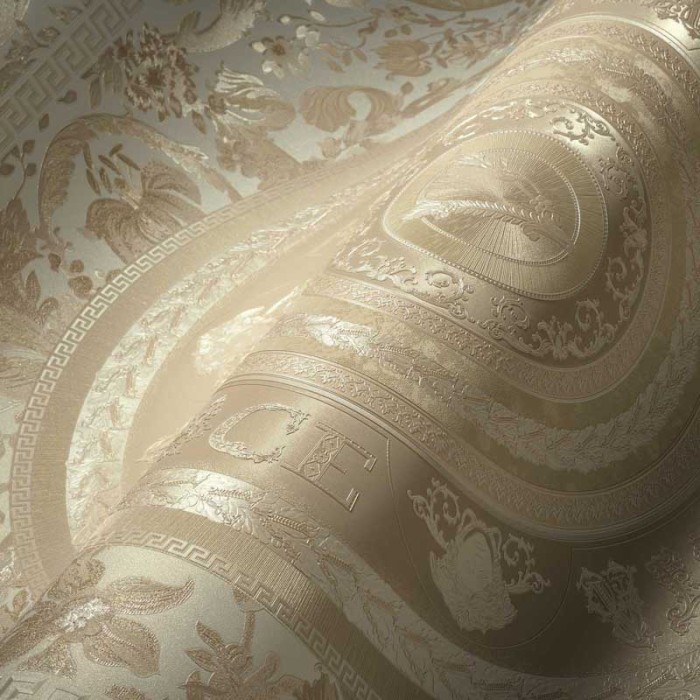 Versace|Papier peint Versace motifs typiques or métallisé|Papier Peint