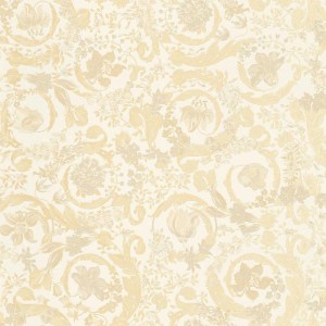 Versace|Papel pintado Versace floral ornamental crema, dorado y negro|Damasco