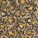 Versace|Papier peint Versace floral ornemental noir et or|Damas