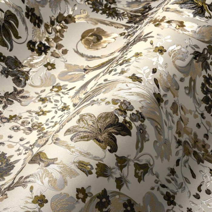 Versace|Wallpaper Versace floral ornamental cream, gold and black|Damask
