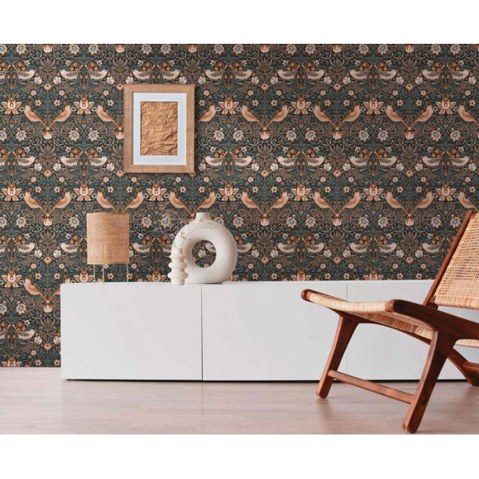 Architects Paper|Papel pintado floral estilo barroco negro y naranja|Papel Pintado