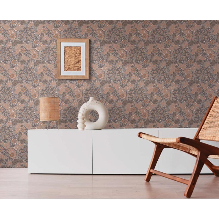 Architects Paper|Papier peint floral grimpant vrilles grises et fleurs orange|Papier Peint