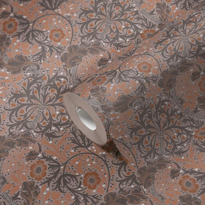 Architects Paper|Papier peint floral grimpant vrilles grises et fleurs orange|Papier Peint