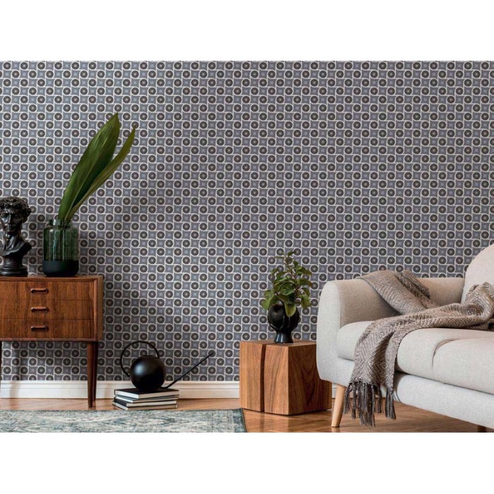 Architects Paper|Moderne graue Tapete mit Retro-Kreisen|Retro