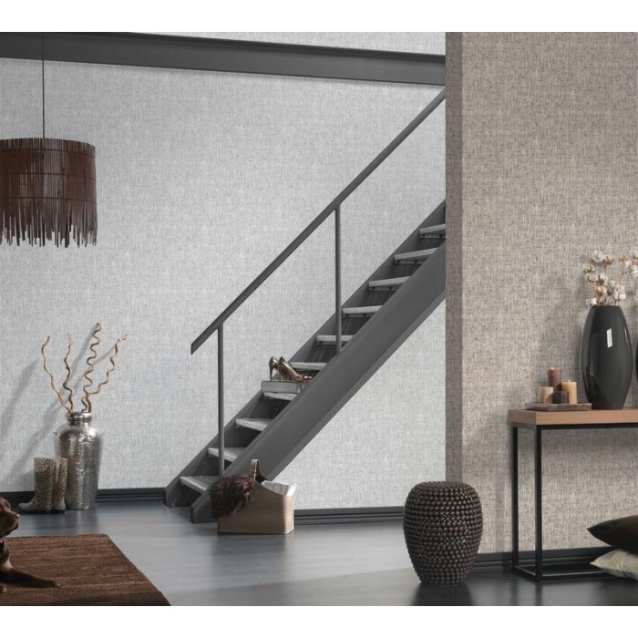 As Creation|Papier Peint avec aspect de tissu épais gris|Imitation Tissu