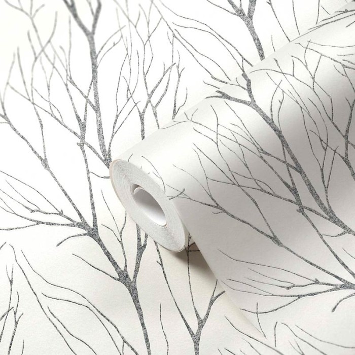 As Creation|Papel Pintado silueta ramas de árboles blanco y negro|Papel Pintado