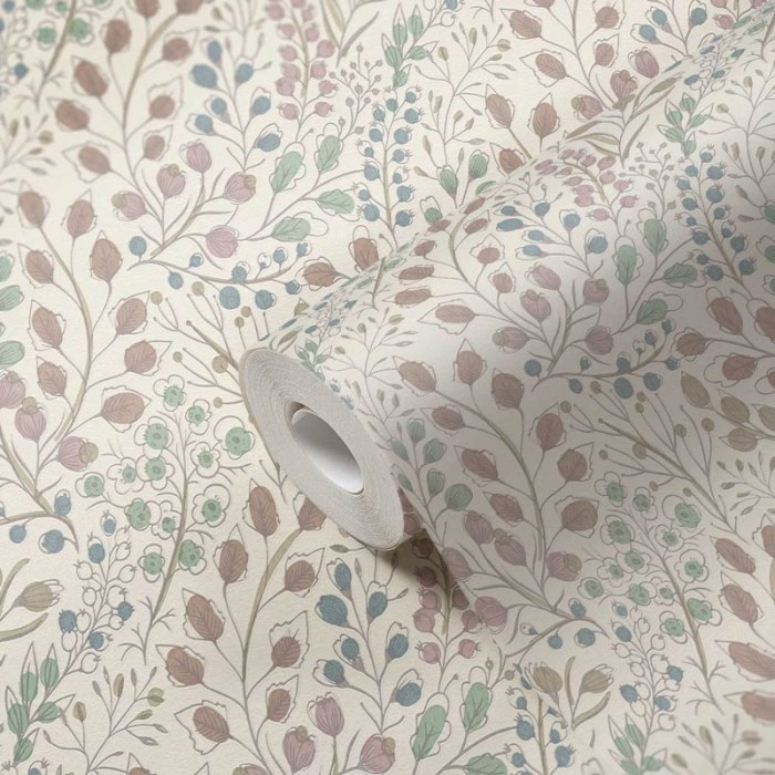 As Creation|Papier Peint floral style bohème avec fond blanc crème|Papier Peint