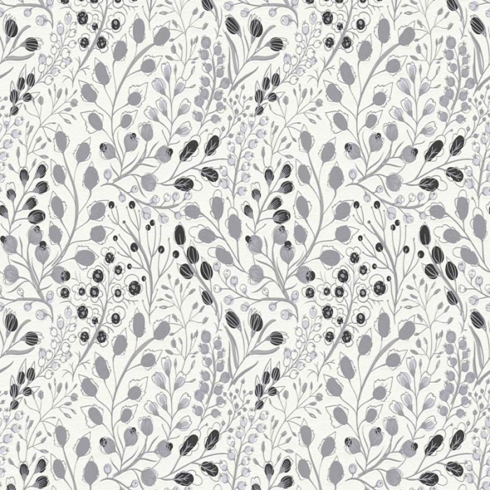 As Creation|Papel Pintado flores silvestres blanco y gris|Papel Pintado