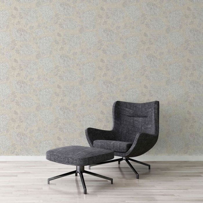 As Creation|Beige floral Wallpaper with plaster effect shine|Wallpaper