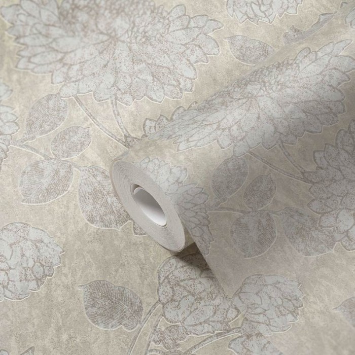 As Creation|Beige floral Wallpaper with plaster effect shine|Wallpaper