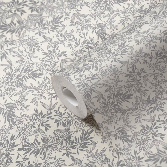 As Creation|Papier Peint floral imprimé feuilles blanc et gris|Papier Peint